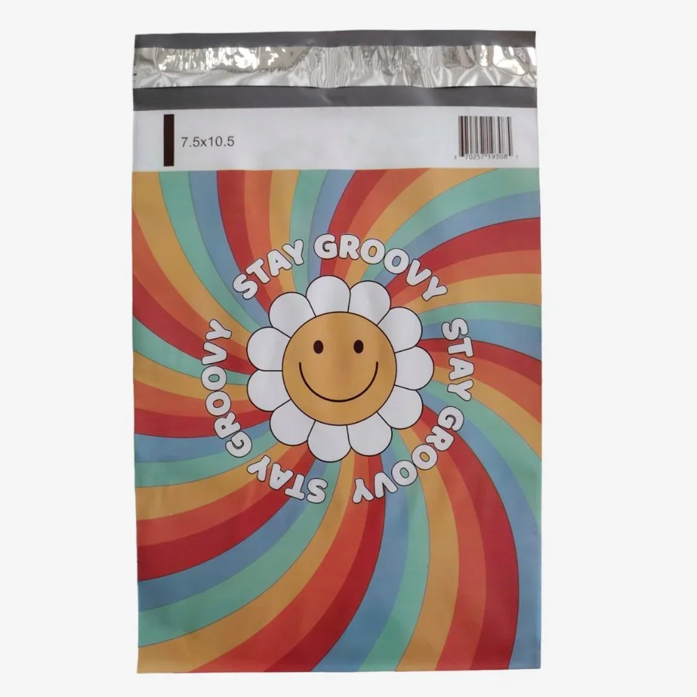 100 Count Stay Groovy Rainbow 7.5 x 10.5 Self Seal Printed Poly Mailers